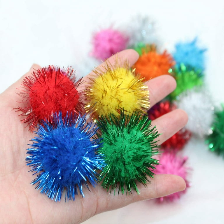 Assorted Color Sparkle Balls For Cats,my Cat's All Time Toy,1.18 Inches Large  Pom Pom Cat Toy,100 Pack