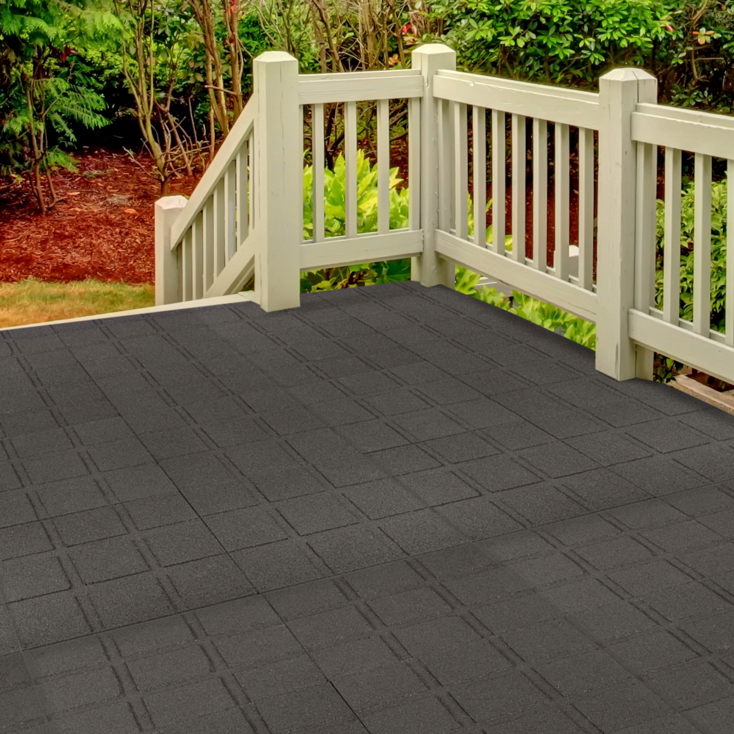 Pure Garden Rubber Deck Tiles 8-Pack - 28SQFT Outdoor Flooring Pavers, Gray