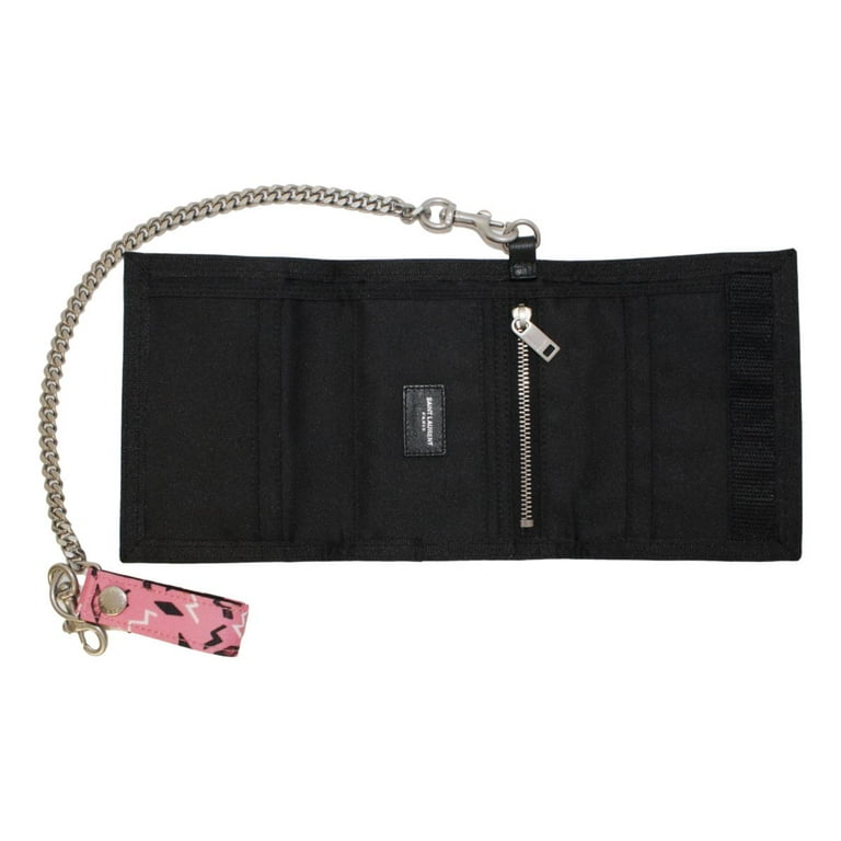 New Saint Laurent Buffalo Pink Nylon Radio Chain Trifold Wallet 586279