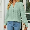 thumbnail image 6 of Fall Shirts for Women Long Puff Sleeve V Neck Solid Color Tops Swiss Dots Lightweight Thin Tunic Blouses T Shirts, 6 of 6