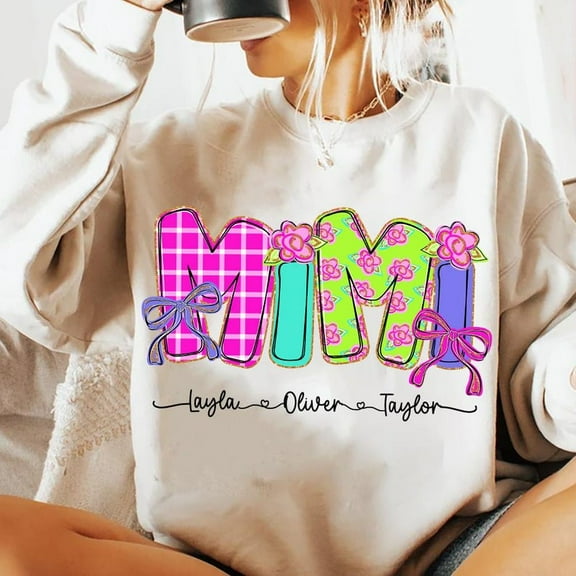 Preppy Floral Nana Sweatshirt, Mimi Gigi Shirt, Grandmillennial Floral Shirt, Coquette Bow Mama Sweatshirt, Floral Mama Shirt with Kids' Names