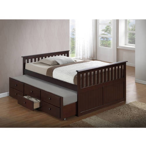 Twin captain's bed with trundle bed wood storage daybed with 3 storage drawers, platform bed for kids guests sleepovers, espresso. broyhill kids marco island full captains bed with twin trundle and storage drawer espresso