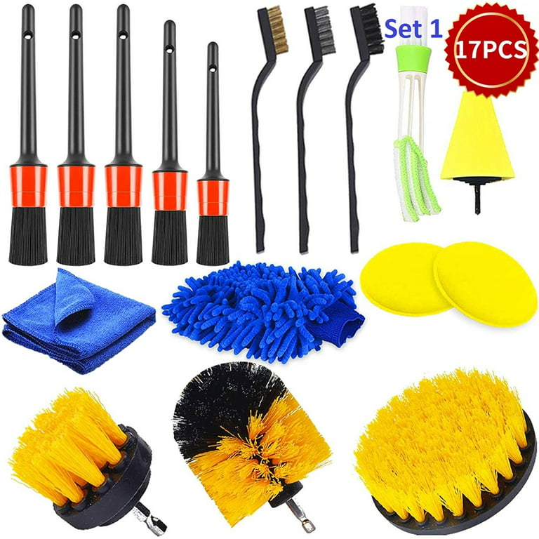 17pcs Car Cleaning Tools Auto Detailing Drill Brush Set Car Exterior Clean  Kit