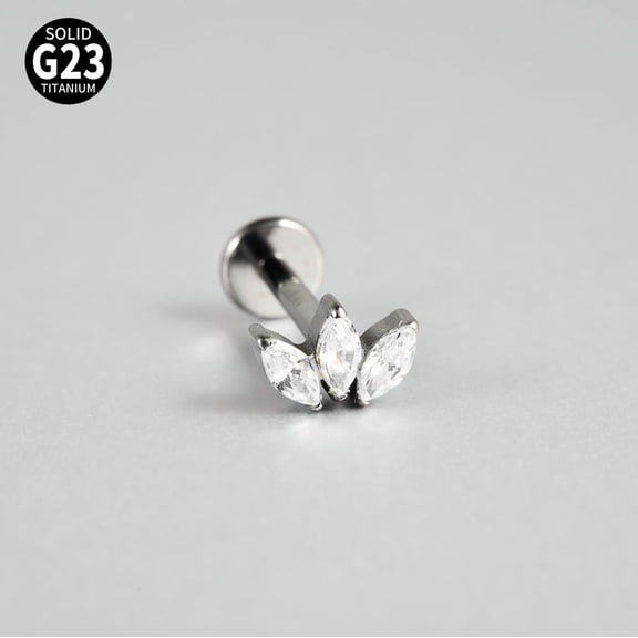 G23 Titanium Micro Pave Cubic Zirconia Cartilage Earrings Internally Threaded Labrets Stud Tragus Stud Flat Back Earring Leaf Stainless Steel color 8mm Pin: 1.2mm Titanium Alloy