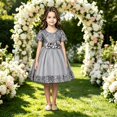 thumbnail image 5 of EnJoCho Girls Sequin Dress Puff Short Sleeve 3D Rose Waist Tulle Formal Gown For Little Girls Toddler Wedding Birthday Party Holiday Princess Dress, 5 of 5