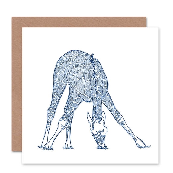 Giraffe Eating Blue Sketch Pen Animal Greetings Card Plus Envelope Blank inside