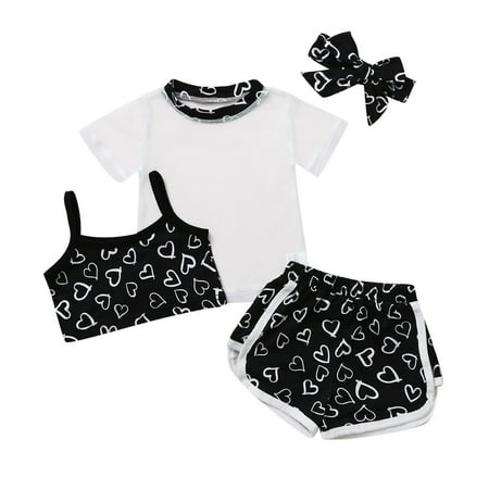 

Baby Girls Clothes Baby Essentials Toddler Baby Girls Short Sleeve Tops Hearts Printed Vest+Shorts Sports Outfits on Clearance