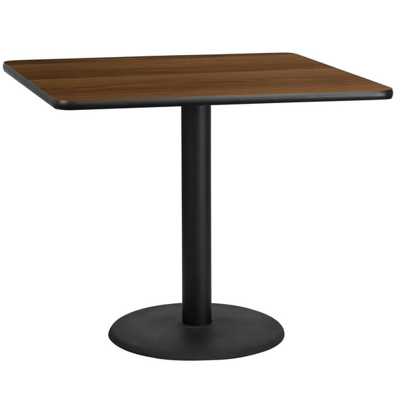 Flash Furniture 42'' Square Walnut Laminate Table Top with 24'' Round Table Height Base