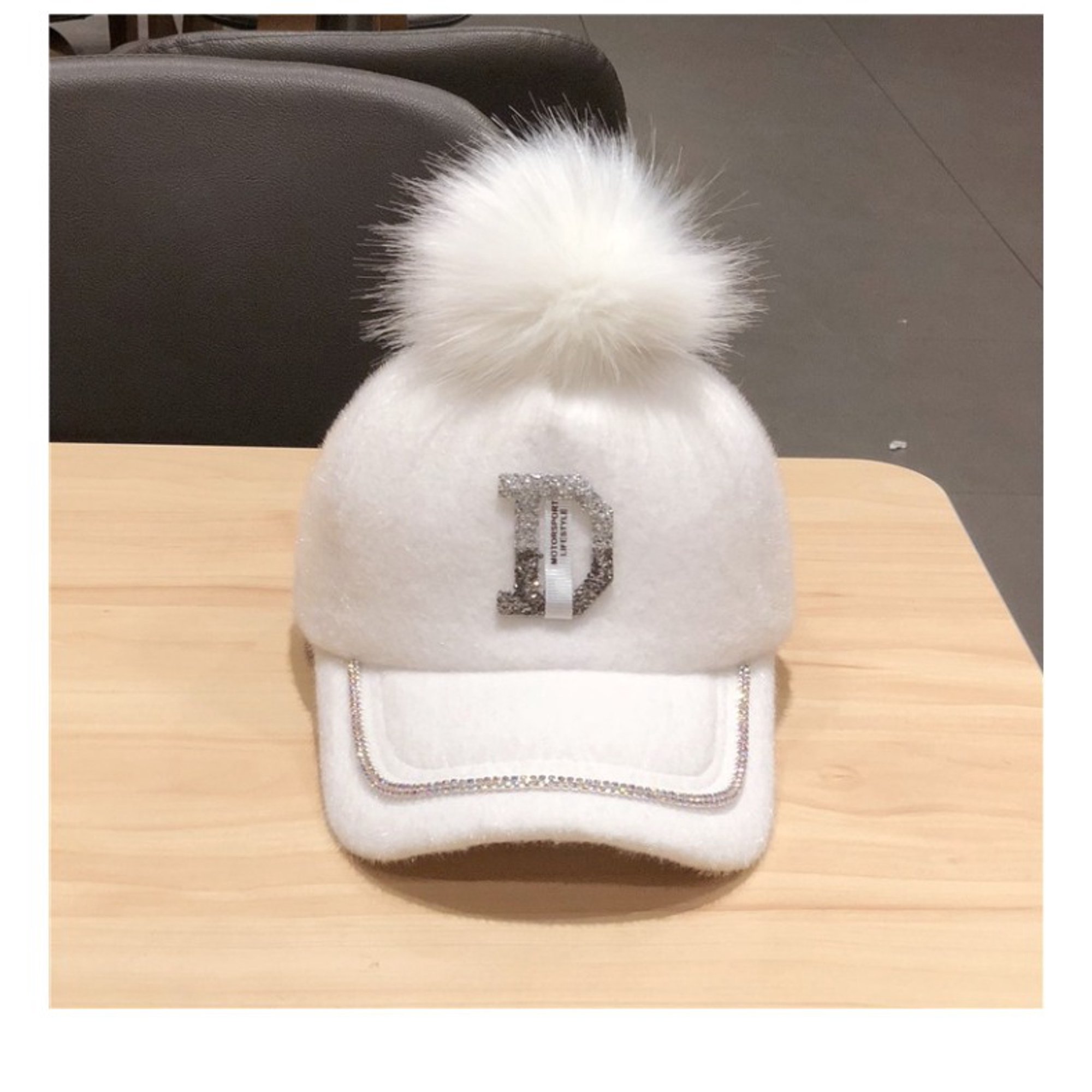 Hat Female Trend Korean Version Of Rhinestone D Letter Wild Fur Ball Baseball Cap Autumn And Winter Warm Casual Cap White å¯è°ƒèŠ‚ Walmart Canada