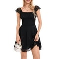 thumbnail image 2 of Cenuakty Women’s Vintage A-line Dress, Short Sleeve Ruched Bust Solid Color Flowy Mini Dress, 2 of 9
