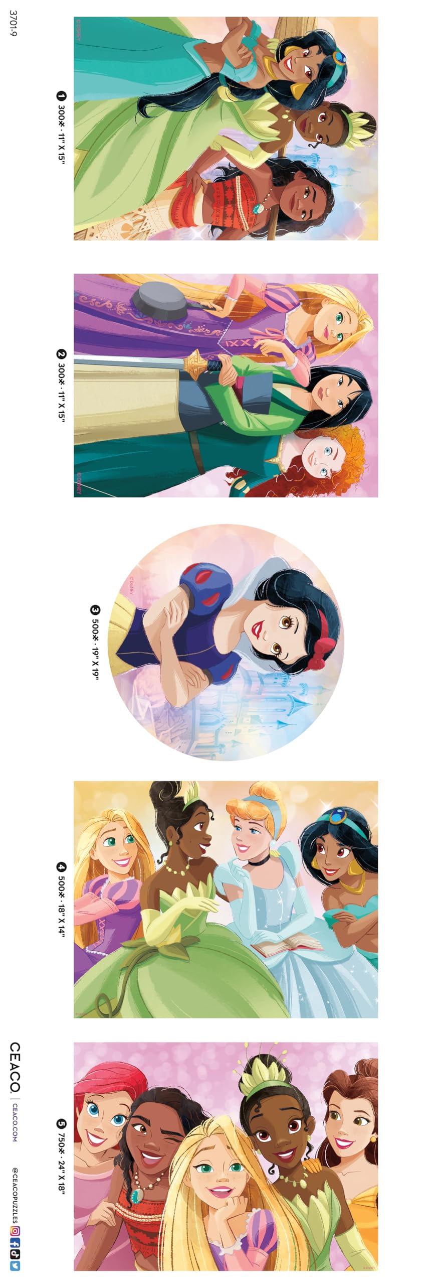 Ceaco 5 In 1 Disney Princess Multi Pack Intelocking Jigsaw Puzzles