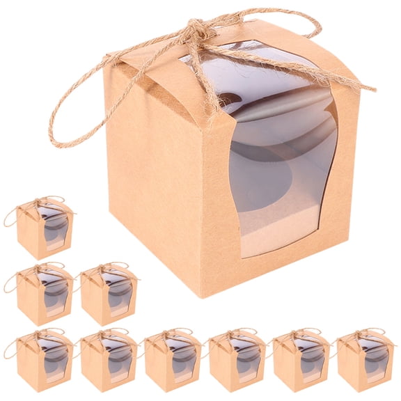 Toyvian Cupcake Paper Boxes Brown Paper Container 10Set