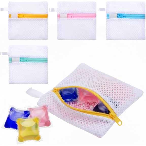 4 PCS Laundry Pod Anti-Sticking Bags, Small Mesh Laundry Bags for Delicates, Mini Durable Washing Machine Pouch for Pods & Scented Beads Dissolution Protection