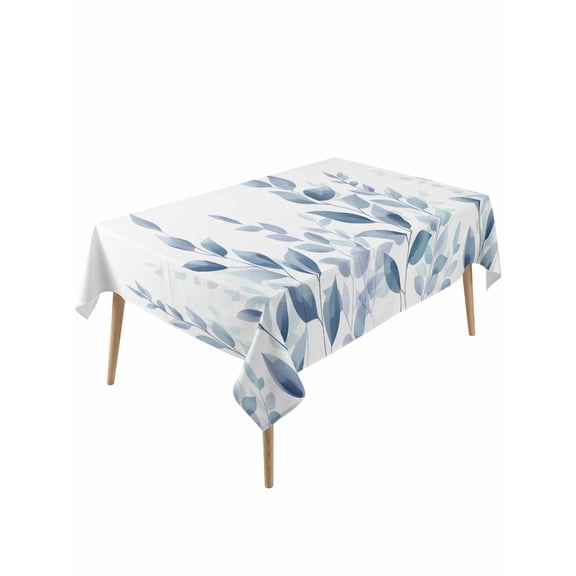 Blue Botanical Table Cloth, Pastoral Leaf Watercolor Waterproof Tablecloth for Rectangle Tables, Reusable Washable Fabric Table Cover for Restaurant Kitchen Dining Tables 60"x120"