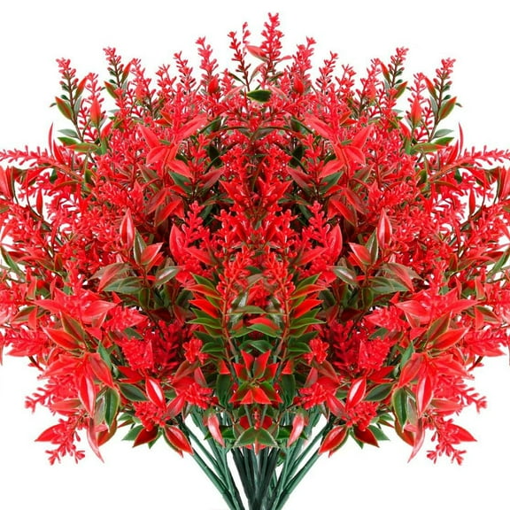 10 Bundles Artificial Lavender Flowers Outdoor Fake Plants Faux Plastic UV Resistant Flowers for Sping Summer Home Garden Porch Window Box and Cemetary Grave Decorations (Red)