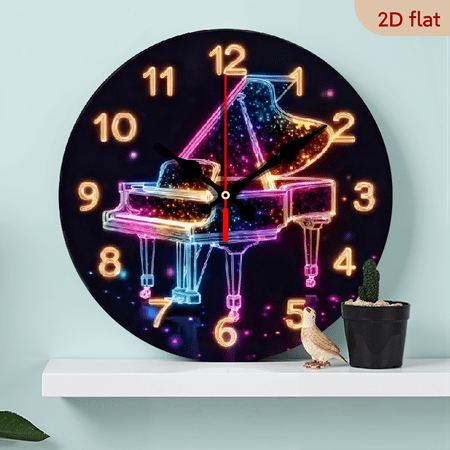 A 10-inch 2D flat Colorful Crystal Piano themed wooden circular wall clock, suitable for decoration in bedrooms, living rooms and offices. It is an ideal gift for Christmas and New Year.