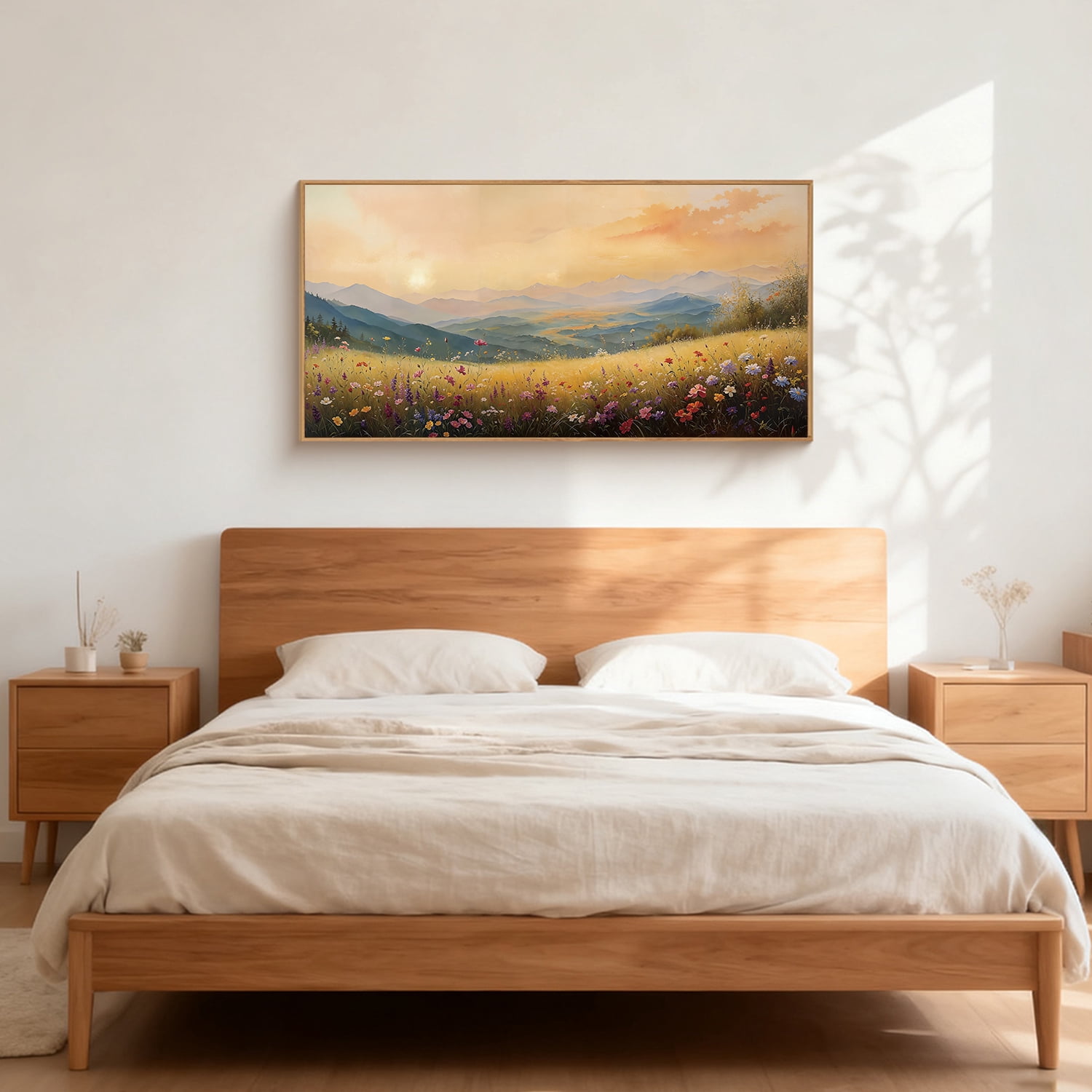 TOARTi Wildflowers Field Canvas Wall Art Boho Floral Framed Painting Vintage Nature Landscape Prints for Living Room Bedroom Office 20x40 Inch