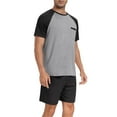 thumbnail image 2 of MINTREUS Men's Pajamas Colors Contrast Short Sleeve Round Neck 2-piece Set Men's Loose Shorts Casual Set Raglan Pajamas, 2 of 6
