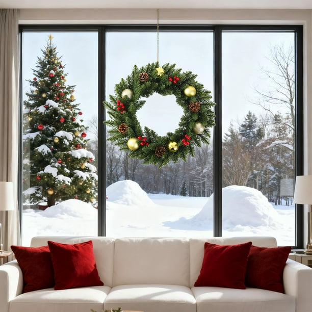 30cm Christmas Wreath Berry Vines Hanging Garland For Front Door Decorations Holidays Home Festival Party Presen