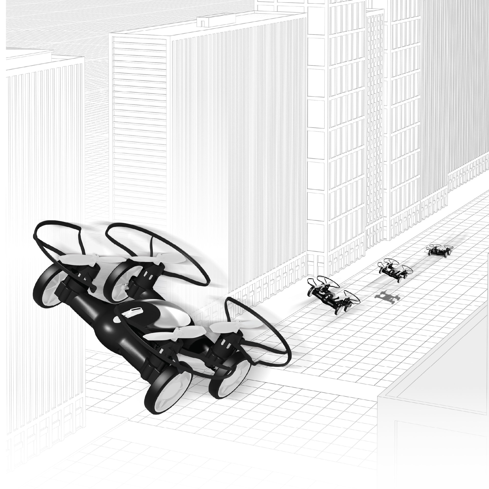 Sharper Image Fly+Drive Dual-Function Vehicle Drone, Black 5.5 in x 5.51 in