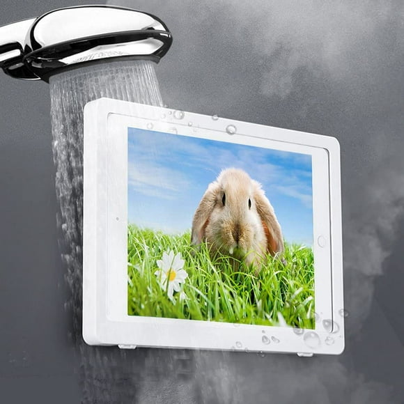 Jinsinto Shower Ipad Holder Waterproof Wall Mounted Upgrade, Bathroom Tablet Case Mount Shelf, for Bathtub Kitchen White