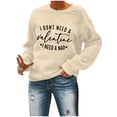 thumbnail image 5 of Women's Casual Long Sleeve Tops Cute Printed Round Neck Cozy Loose Pullover Sweatshirts for Spring Valentine's Gift(Beige,L), 5 of 5
