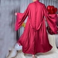 thumbnail image 5 of Robes for Women Satin Ice With Trim Kimono Feather Lace Long Sleeve Women Pjs Sets,Wine,L, 5 of 9