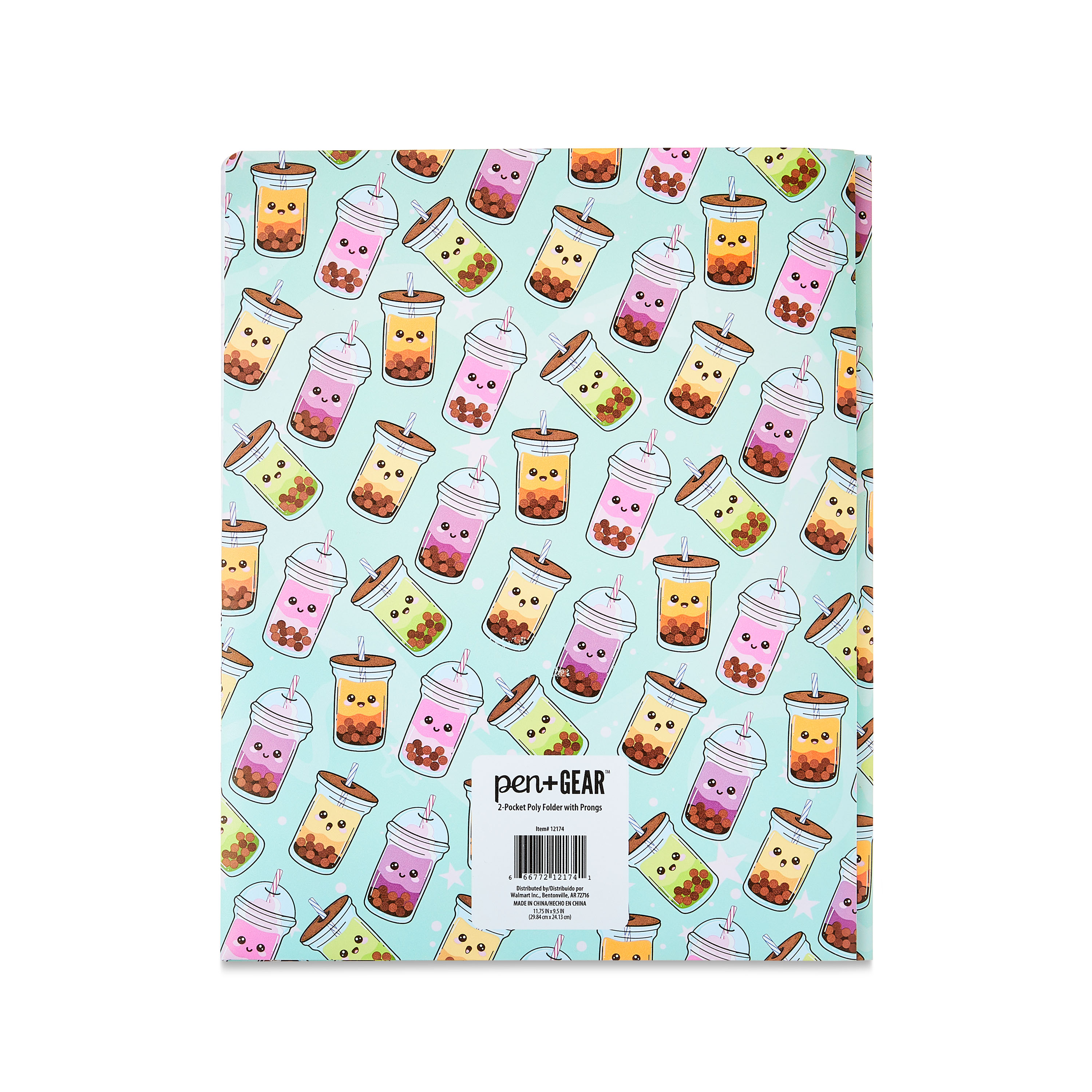 Pen+Gear 3-Prong 2-Pocket Poly Folder, 11.75 in x 9.5 in, Boba Drinks