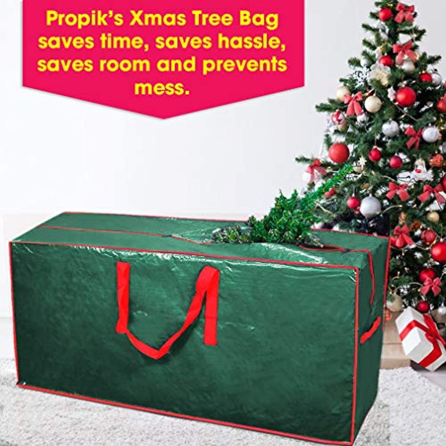 ProPik Artificial Tree Storage Bag Perfect Xmas Storage Container with Handles Green with Sleek Zipper Perfect for Up to 9’ Tall Disassembled Trees 65” X 15” X 30” Holiday Tree Storage Case