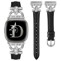 TOYOUTHS Leather Bands Compatible with Versa 4/Versa 3/Sense 2/Sense Band for Women, Dressy Bling Slim Leather Strap with D-shaped Diamonds Metal Buckle for Versa 4
