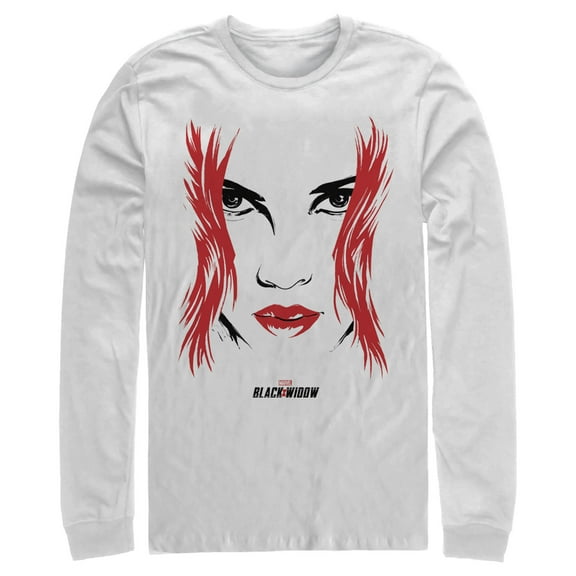 Men's Marvel Black Widow Painted 80's Face  Long Sleeve Shirt White Small