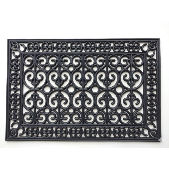 Home Décor Inc. Large Elegant Wrought Iron Outdoor Rubber Door Mat – 24" x 36", Black, Durable & Stylish