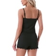 thumbnail image 3 of INSPIRE CHIC Womens Pajamas Ribbed Knit Lace Trim Camisole Sleeveless Tank Top with Shorts Sleepwear Lounge Sets M Black, 3 of 6