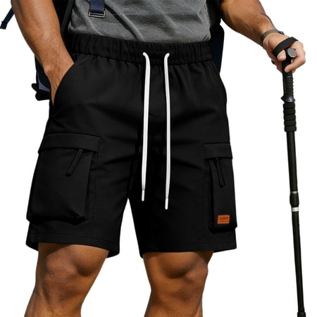 Men s Athletic Cargo Shorts Quick Dry Performance Short Pants Above Knee Length 9 Inseam Elastic Waist Workout Running Hiking Lightweight Breathable Casual Streetwear