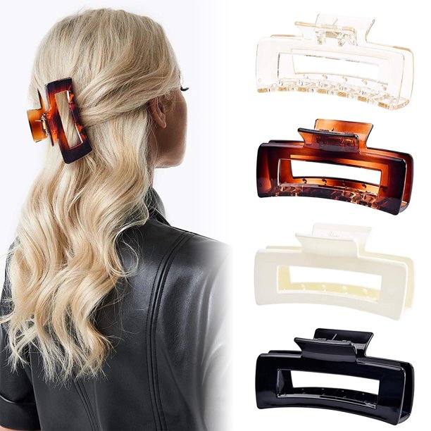 Pinzas Para El Pelo De 4,1 Pulgadas, Pinzas Para El Pelo Grandes, Pinzas Para El Pelo Huecas, Pinzas Rectangulares Para El Pelo, Pinza Para La Mandíbula, Horquillas Para El Pelo, Accesorio Para El Pel Muyoka Hogar