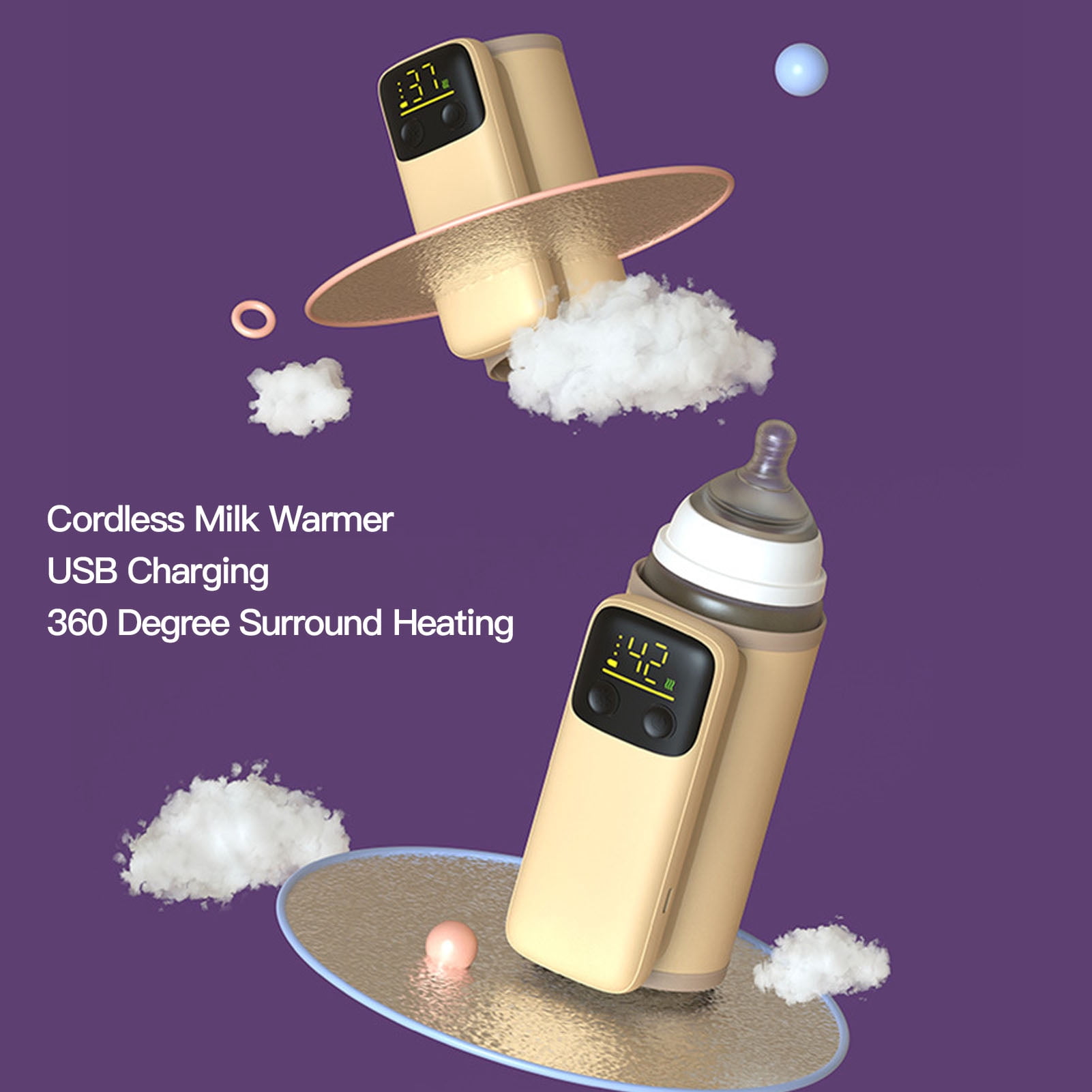 YAHHU Baby Milk Bottle Warmer USB Rechargeable Temperature Control Portable Universal Travel Bottle Heater for Infant Newborn