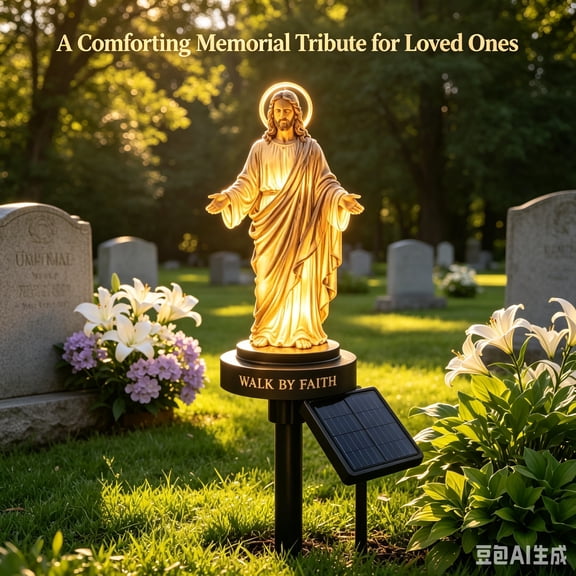 18in Solar Walk By Faith Jesus Statue Garden Light, Christian Religious Outdoor Decor Stake for Yard Patio Lawn