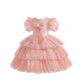 thumbnail image 2 of Kayotuas Girls' Tiered Ruffle Princess Dress with Short Puff Sleeves and Bow Embellishment, 2 of 9