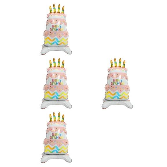 Masteelf 4pcs Cartoon Cake Shape Balloon Lovely Cake Shaped Balloon Inflatable Balloon Large Aluminum Foil Cake Balloon Birthday