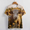 thumbnail image 3 of Farmhouse Highland Cow Funny Cattle And Flower Womens Tops Women's Fashion Casual Short Sleeve Flower Print Round Neck Pullover Top Blouse, 3 of 6