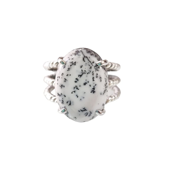 Natural Dendritic Opal Ring, Dendrite Opal Ring, October Birthstone, 3 Twisted Band, 925 Sterling Silver, Womens Ring, Christmas, Thanksgiving, Handmade, Statement Jewelry, Natural Gemstone Ring