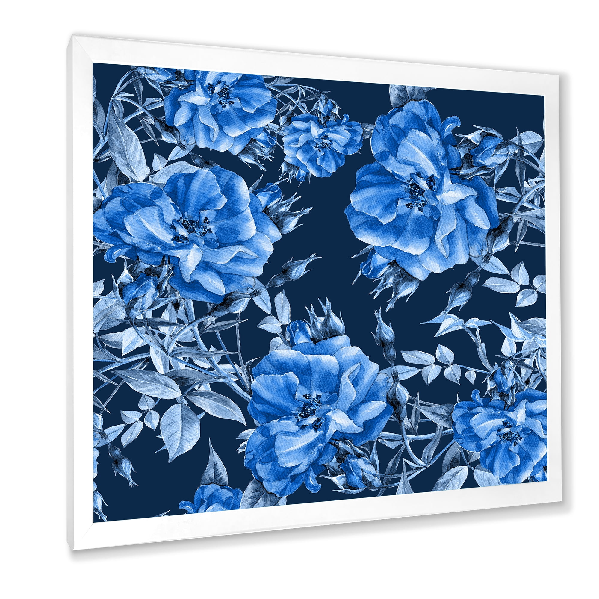 Designart 'Abstract Blue Wildflowers' Modern Framed Art Print