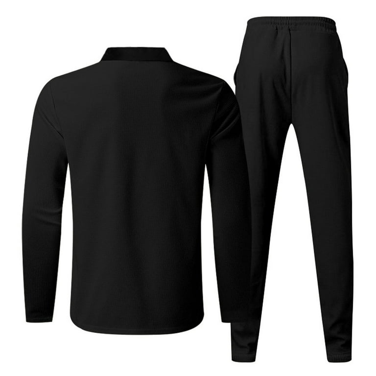Men's Outdoor Solid Color Two-Piece Set Quarter Zip Crewneck
