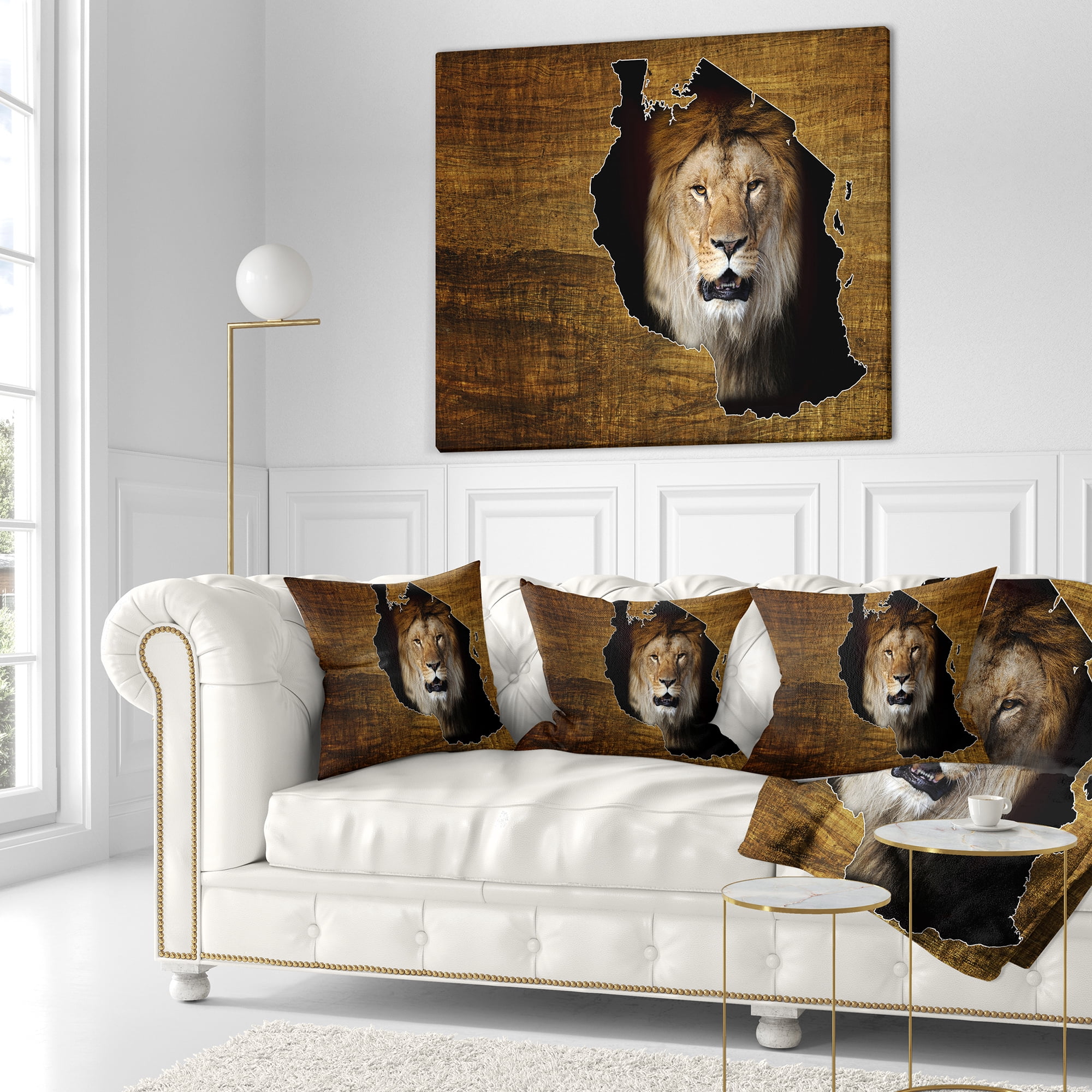 Designart Tanzania Wildlife Map Design - Abstract Throw Pillow - 18x18