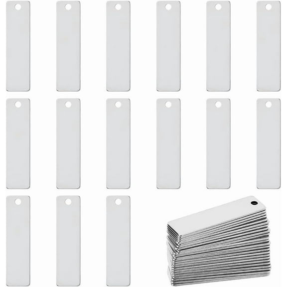 40Pcs Rectangle Stamping Blanks Metal Engraving Blanks 304 Stainless Steel Tag Charms Blank Name Pendant for Necklace Bracelet Earring Jewelry Making 1.77x0.47x0.04 Inch