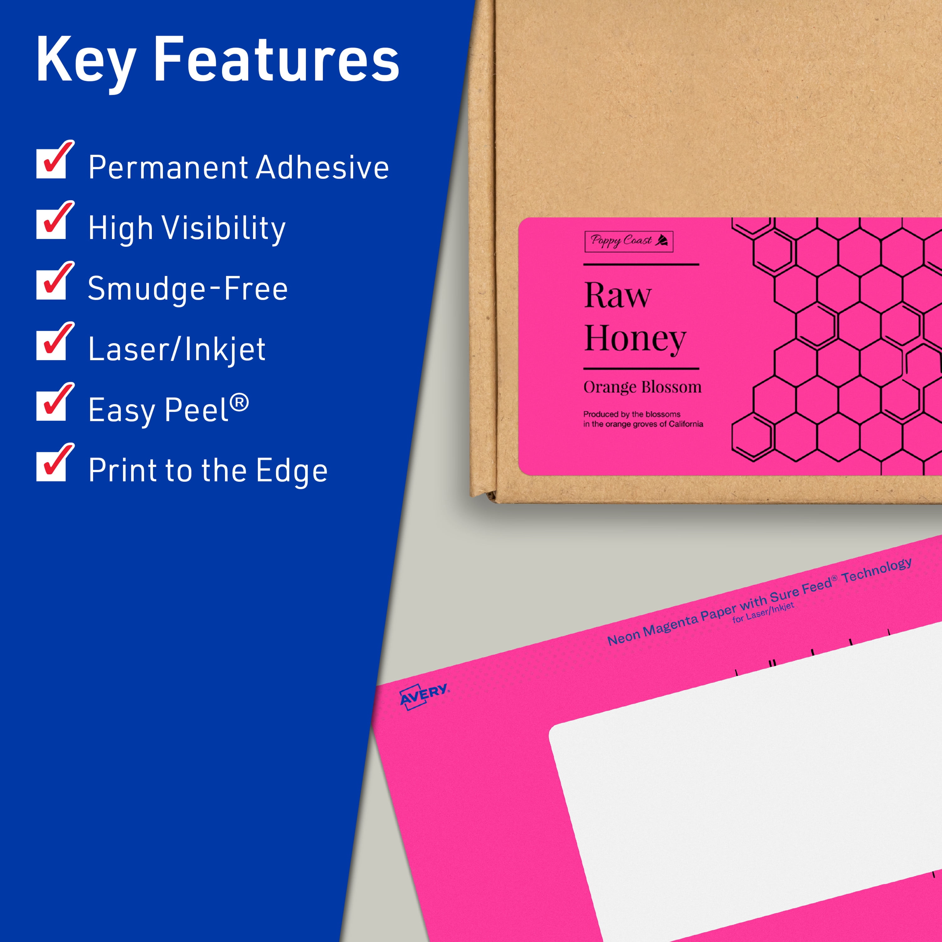 Avery Printable Rectangle Labels, Neon Magenta, 3" x 5", 120ct