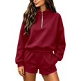 thumbnail image 3 of Norvella Womens Half Zip 2 Piece Shorts Set Long Sleeve Pullover Top Elastic Waist Bottoms With Pockets Matching Casual Sweatsuit, 3 of 8