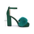 thumbnail image 2 of INSPIRE CHIC Women's Platform Ankle Strap Faux Fur Square Toe Chunky Heels Sandals Emerald Green 8, 2 of 8
