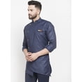 thumbnail image 3 of eloria Indian Traditional Men's Navy Blue Solid Thread Work Kurta, 3 of 7