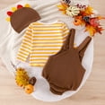 thumbnail image 5 of YAYUBA Baby Thanksgiving Outfit Girl Boys And Girls Thanksgiving Striped Top Cartoon Embroidered Strap Pants Hat Set, 5 of 8